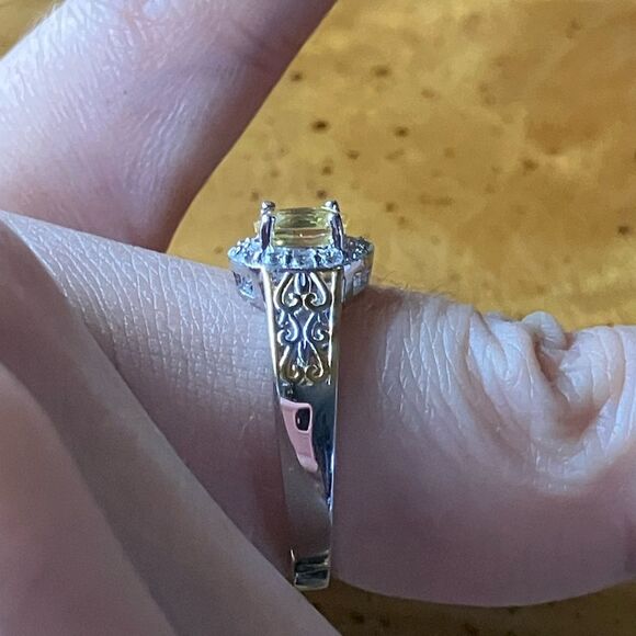 Natural Yellow Sapphire Sterling Silver Art Deco Ring Size 7 - Picture 3 of 9